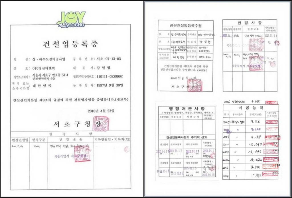   [상하수도공사] 2014년 상하수도공사 건설업등록증 및 면허수첩